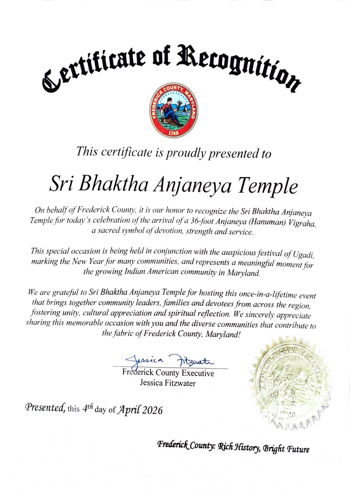 Frederick County Recognition 2026